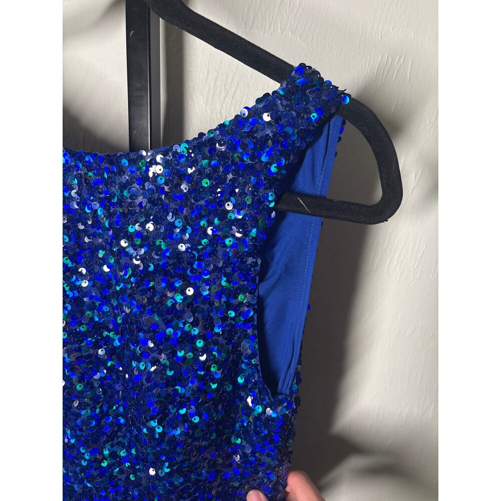 Sachin & Babi Mariah Open Back Gown Womens 2 Cobalt Sequin Boat Neck Evening - Picture 5 of 9